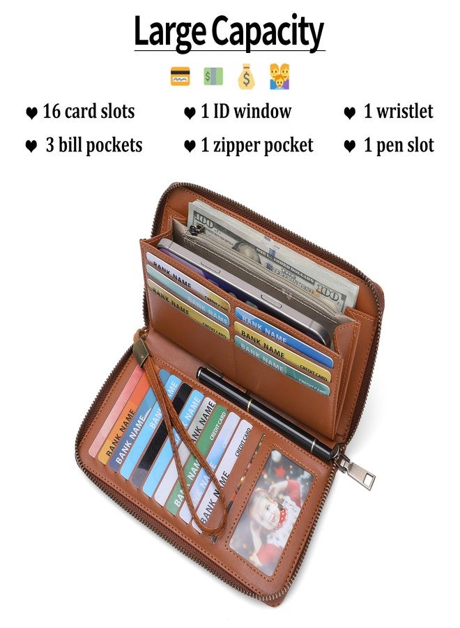 SENDEFN Women's Wallet RFID Blocking Leather Zip Around Wallet Large Capacity Long Purse Credit Card Holder with Wristlet - Image 4
