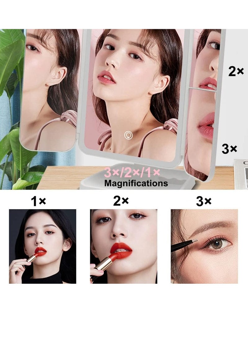 ELTRAZONE LED Makeup Mirror with 3 Color Lighting Modes, 52 LED Trifold Mirror, 1x/2x/3x Magnification, Touch Control, Portable High Definition Cosmetic Lighted Mirror for Flawless Makeup & Grooming (Black)  - Image 4