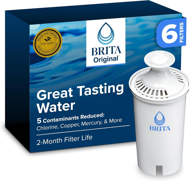 BRITA Standard Water Filter for Pitchers and Dispensers, Reduces Copper, Cadmium and Mercury Impurities, Lasts Two Months or 40 Gallons, Includes 6 Filters for Pitchers, White Gulf climate tested upgraded quality - Image 1