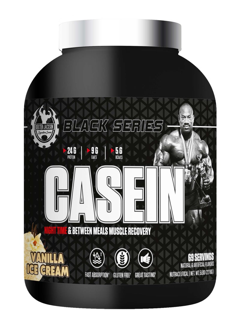 DEXTER JACKSON - Black Series Casein Protein - Nighttime Muscle Recovery (Vanilla Ice Cream)2276g (5 Lbs), 69 Servings - Image 1