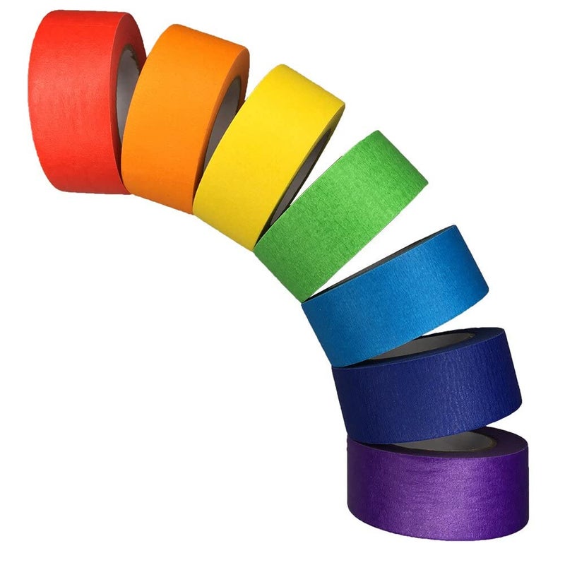 SIMON&ISAAC Colored Masking Tape Colored Painters Tape 1 inch Width Adhesive Tape Textured Paper 7 Rolls 14 Yards×1 inch Teacher Tape Lab Labeling Drafting Craft Colored Tape - Image 1