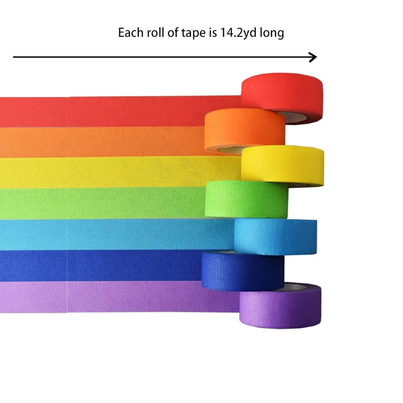 SIMON&ISAAC Colored Masking Tape Colored Painters Tape 1 inch Width Adhesive Tape Textured Paper 7 Rolls 14 Yards×1 inch Teacher Tape Lab Labeling Drafting Craft Colored Tape - Image 2