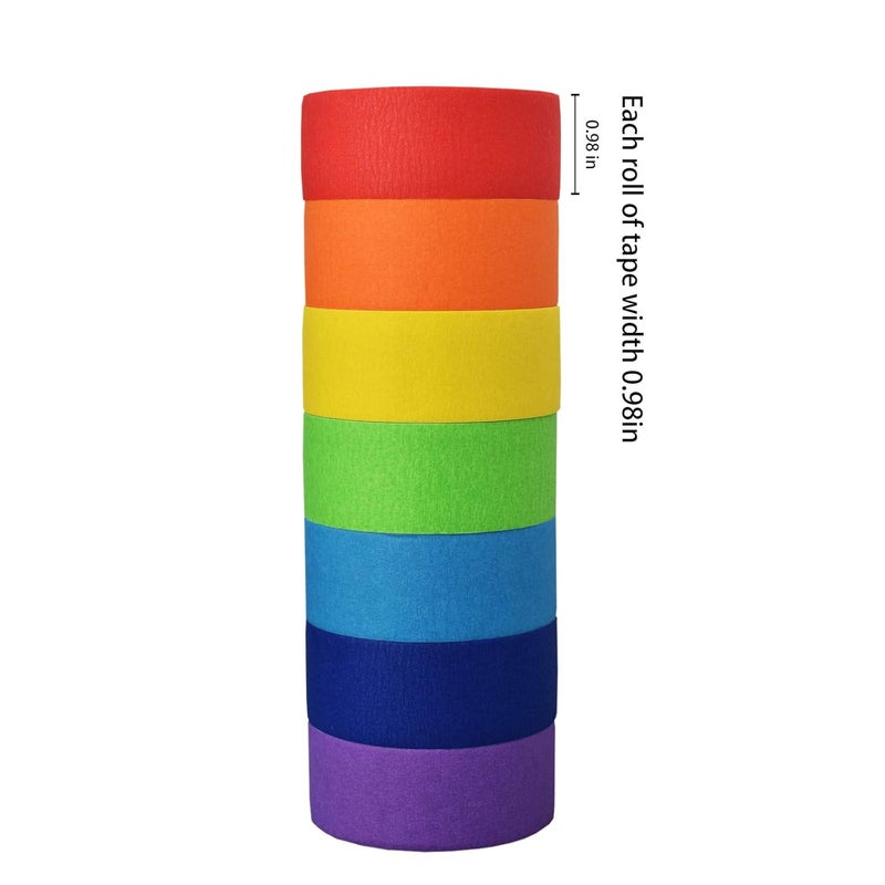 SIMON&ISAAC Colored Masking Tape Colored Painters Tape 1 inch Width Adhesive Tape Textured Paper 7 Rolls 14 Yards×1 inch Teacher Tape Lab Labeling Drafting Craft Colored Tape - Image 3