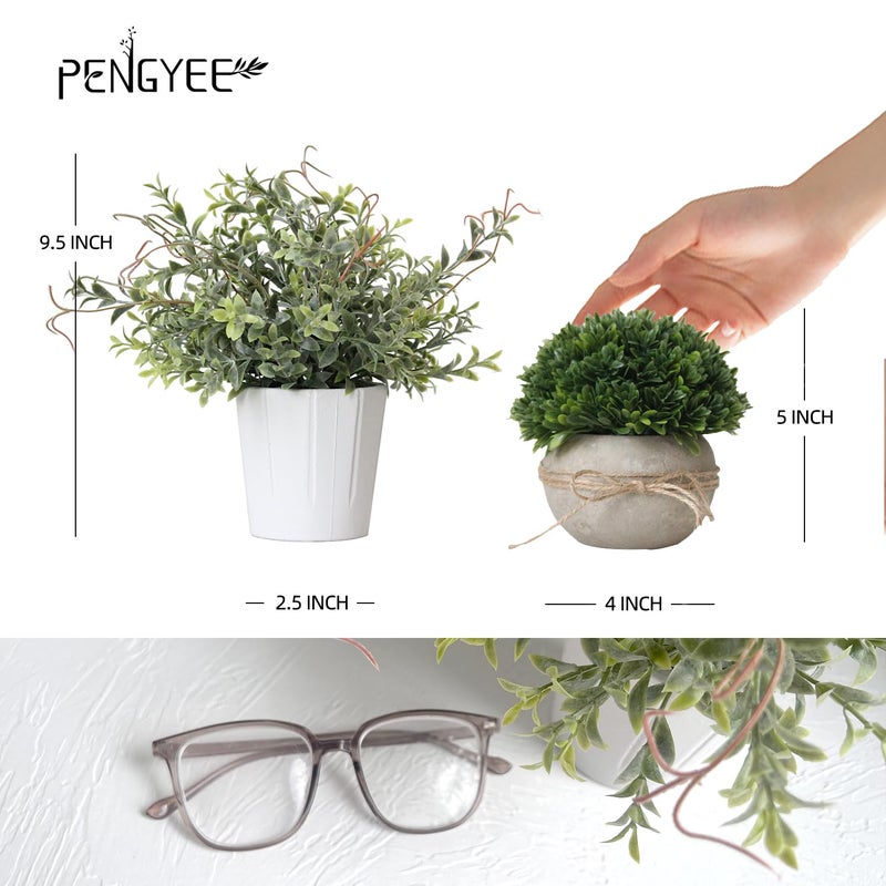 PENGYEE 4Pcs Small Fake Plants  Artificial Plants Indoor  Faux Plants for Home Decor  Small Faux Plants in White Pot for Bathroom Kitchen Office Farmhouse Room Shelf Decor - Image 3