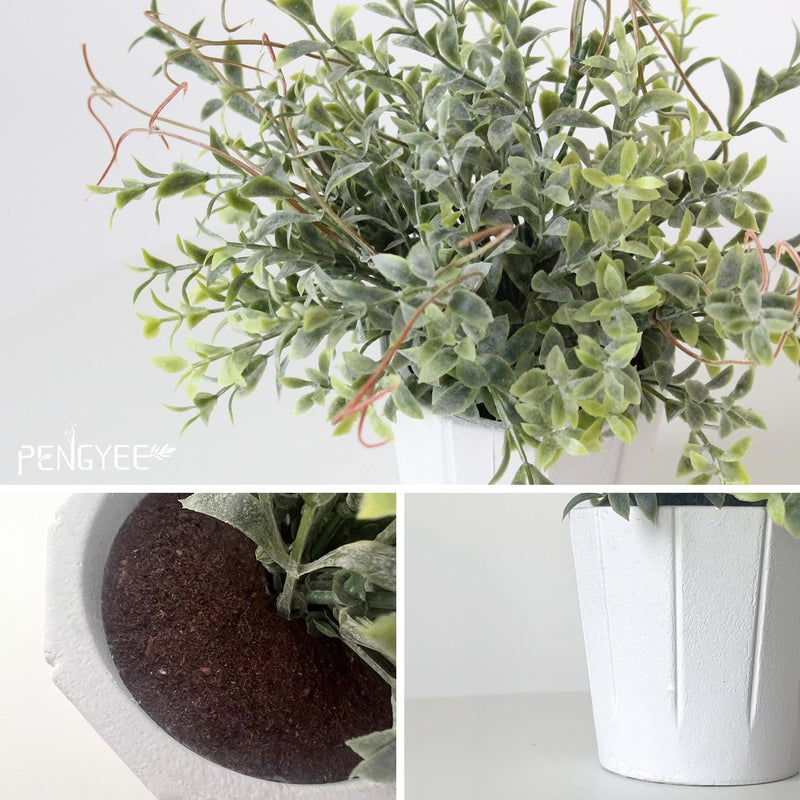PENGYEE 4Pcs Small Fake Plants  Artificial Plants Indoor  Faux Plants for Home Decor  Small Faux Plants in White Pot for Bathroom Kitchen Office Farmhouse Room Shelf Decor - Image 4