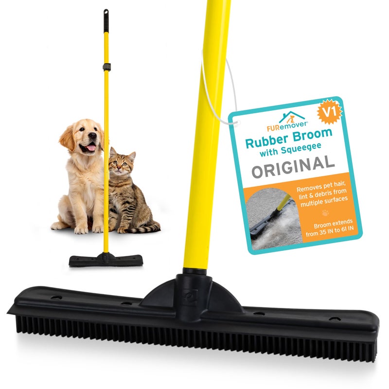 FURemover Original Plus Pet Hair Rubber Broom with Squeegee, with 61" Telescopic Handle for Carpet, Tile and Hardwood - Image 1