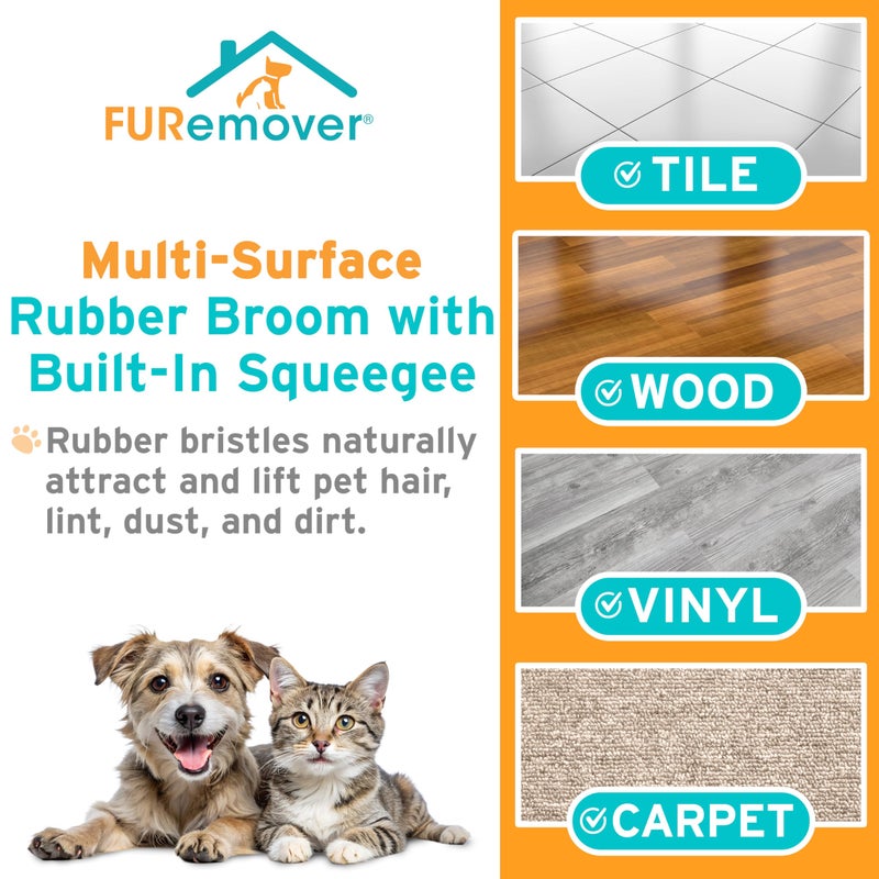 FURemover Original Plus Pet Hair Rubber Broom with Squeegee, with 61" Telescopic Handle for Carpet, Tile and Hardwood - Image 2