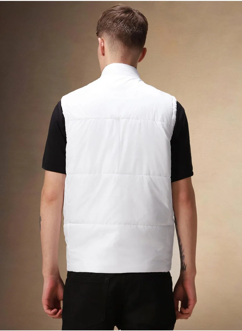 Dennis Lingo Men's White 100% Polyester Solid Regular Fit Jacket