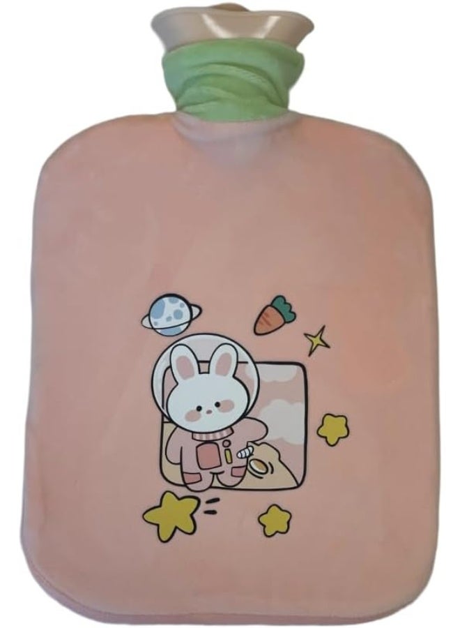 Generic Hot Water Bottle with Cute Animal Space Design Cover, 2000ml, Pain Relief and Comfort  - Image 1