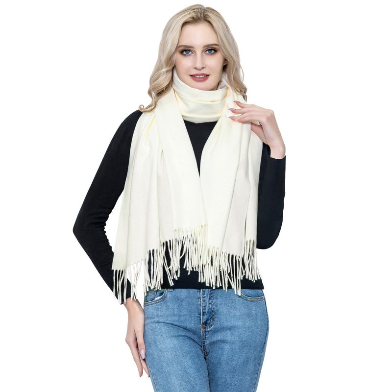 vimate Wool Scarf Women, Winter Thick Cream/Off White Bridesmaid Wool Pashmina Shawl Wrap for Wedding Bridal Guest(Cream) - Image 1
