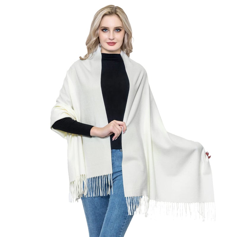 vimate Wool Scarf Women, Winter Thick Cream/Off White Bridesmaid Wool Pashmina Shawl Wrap for Wedding Bridal Guest(Cream) - Image 4
