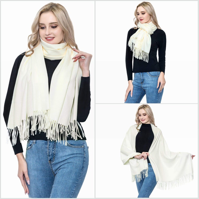 vimate Wool Scarf Women, Winter Thick Cream/Off White Bridesmaid Wool Pashmina Shawl Wrap for Wedding Bridal Guest(Cream) - Image 5
