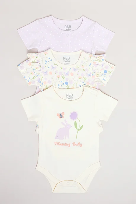 أر أند بي 3 Pack Printed Bodysuits with Short Sleeves