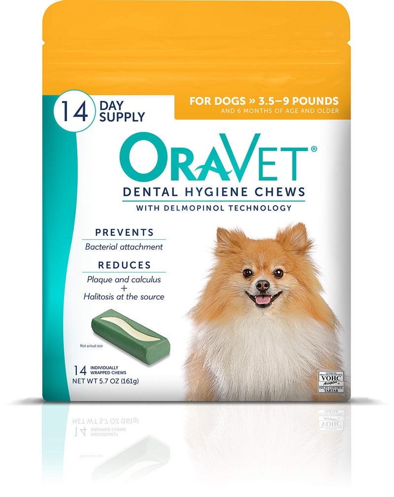 ORAVET Dental Chews for Dogs, Oral Care and Hygiene Chews (Extra Small Dogs, 3.5-9 lbs.) Yellow Pouch, 14 Count - Image 1
