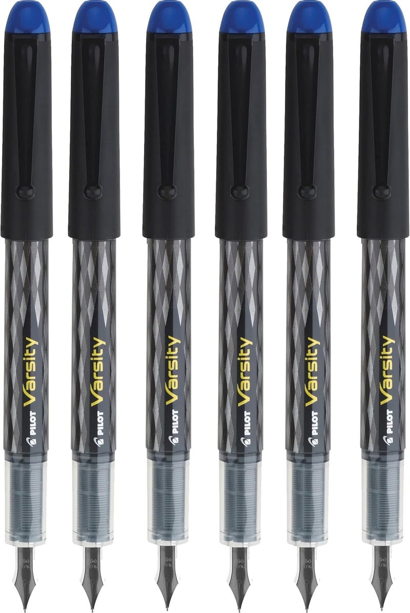 PILOT Varsity Disposable Fountain Pens, Blue Ink, Medium Point, Pack of 6 - Image 1