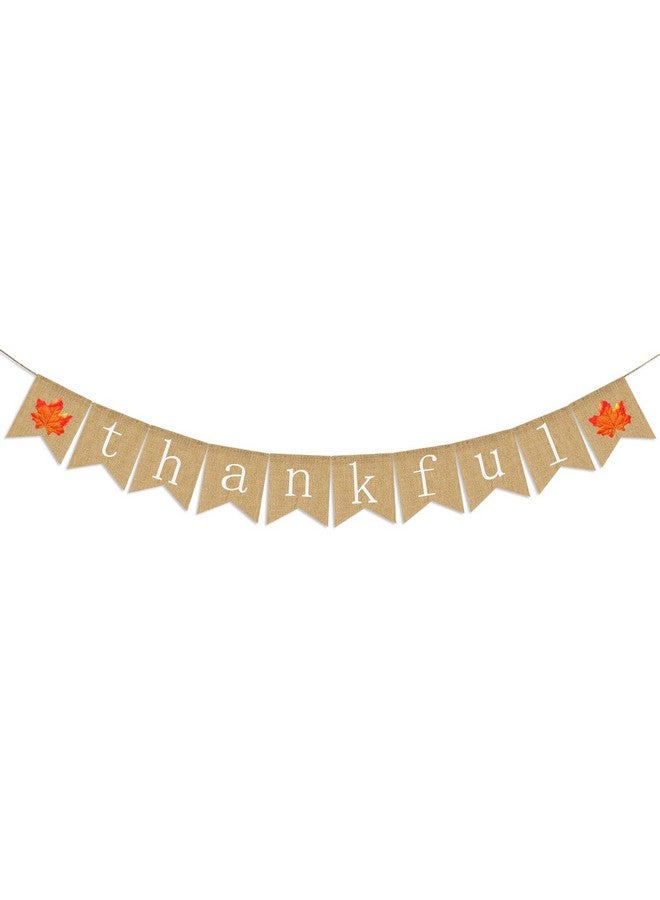 Partyprops Thankful Burlap Banner | Thankful Burlap Wall Banner| Thanksgiving Banner | Rustic Thanksgiving Decoration | Fall Banner| Thanksgiving Decor - Image 1