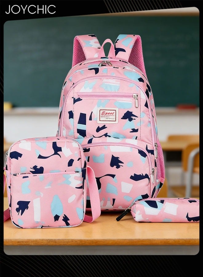 Joychic 3-Piece Nylon Water Resistant Travel Daypack Brief Durable Large Capacity School Backpack Set with Front Pocket for Middle High Students - Image 1