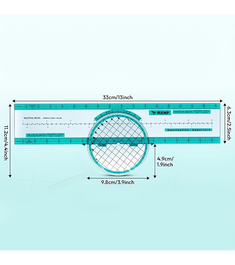 360 Degree Rotating Aviation Plotter Ruler Green Nautical Miles Navigation Protractor for Pilots Marine Chart Mapping Flight Planning - Image 2