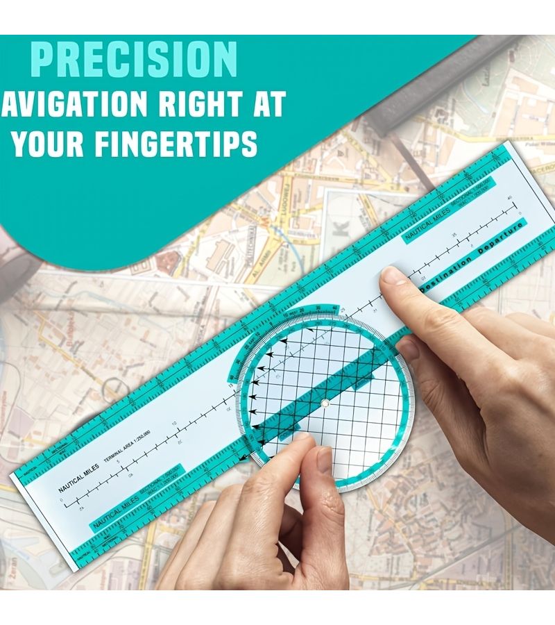 360 Degree Rotating Aviation Plotter Ruler Green Nautical Miles Navigation Protractor for Pilots Marine Chart Mapping Flight Planning - Image 3