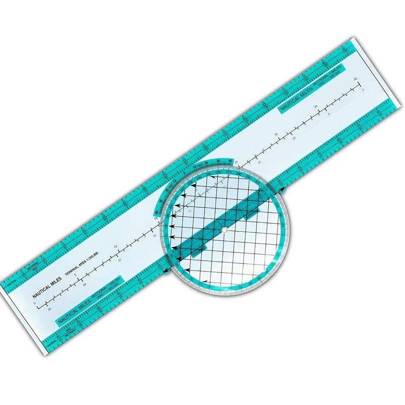 360 Degree Rotating Aviation Plotter Ruler Green Nautical Miles Navigation Protractor for Pilots Marine Chart Mapping Flight Planning - Image 1