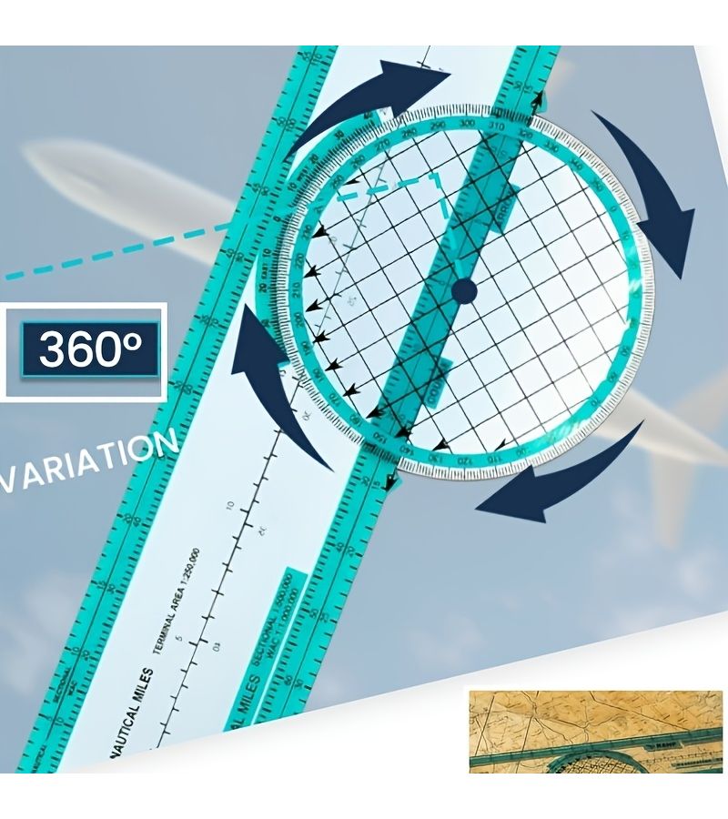 360 Degree Rotating Aviation Plotter Ruler Green Nautical Miles Navigation Protractor for Pilots Marine Chart Mapping Flight Planning - Image 5