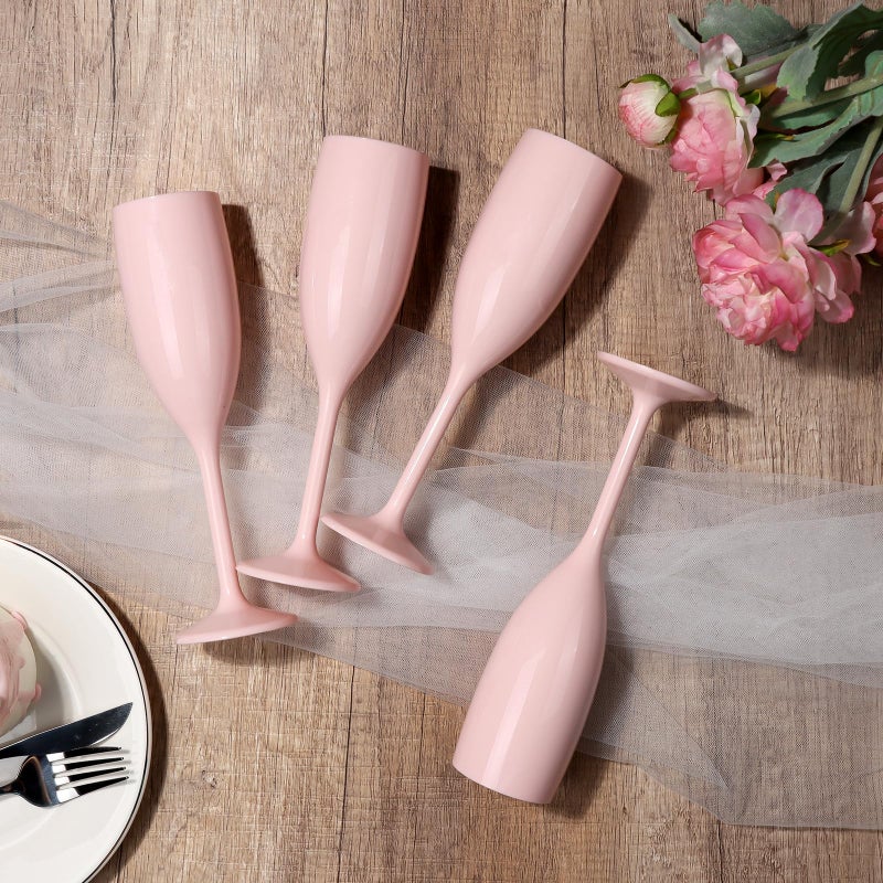 XUWAIDSGN Champagne Flute Acrylic Champagne Glasses Wedding Toasting Champagne Flute Goblet Plastic Reusable Unbreakable Champagne Cups for Bachelorette Wedding Bridal Shower Party (Light Pink, 10) - Image 4