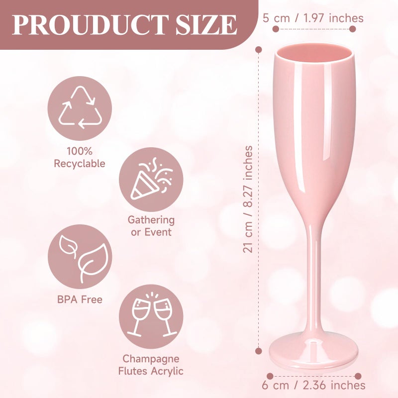 XUWAIDSGN Champagne Flute Acrylic Champagne Glasses Wedding Toasting Champagne Flute Goblet Plastic Reusable Unbreakable Champagne Cups for Bachelorette Wedding Bridal Shower Party (Light Pink, 10) - Image 2