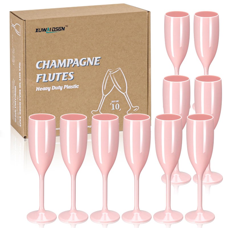 XUWAIDSGN Champagne Flute Acrylic Champagne Glasses Wedding Toasting Champagne Flute Goblet Plastic Reusable Unbreakable Champagne Cups for Bachelorette Wedding Bridal Shower Party (Light Pink, 10) - Image 1