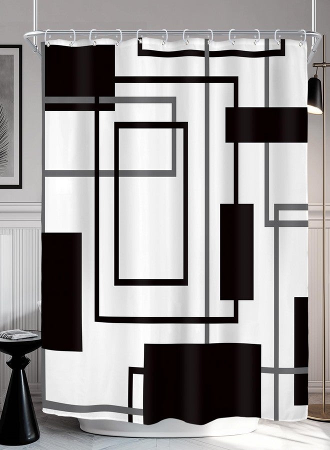 Riyidecor Black and White Geometric Shower Curtain Abstract Mens Masculine Grey Cool Modern Simple Minimalist Art Printed Fabric Polyester Waterproof 12 Pack Plastic Hooks 72Wx72H Bathroom Curtains - Image 1