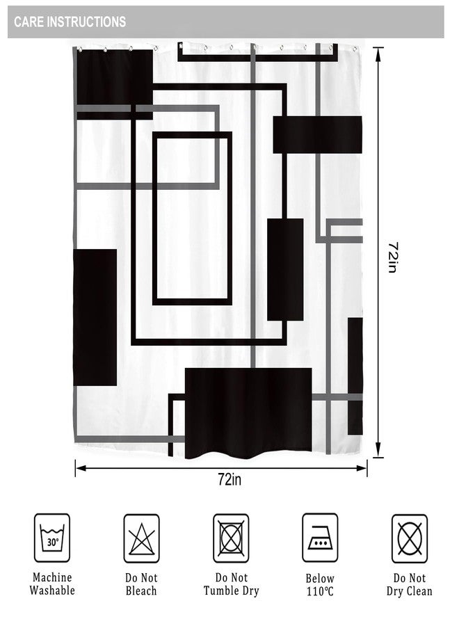 Riyidecor Black and White Geometric Shower Curtain Abstract Mens Masculine Grey Cool Modern Simple Minimalist Art Printed Fabric Polyester Waterproof 12 Pack Plastic Hooks 72Wx72H Bathroom Curtains - Image 5