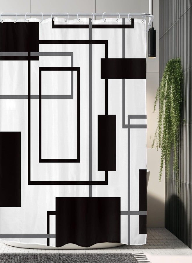 Riyidecor Black and White Geometric Shower Curtain Abstract Mens Masculine Grey Cool Modern Simple Minimalist Art Printed Fabric Polyester Waterproof 12 Pack Plastic Hooks 72Wx72H Bathroom Curtains - Image 2