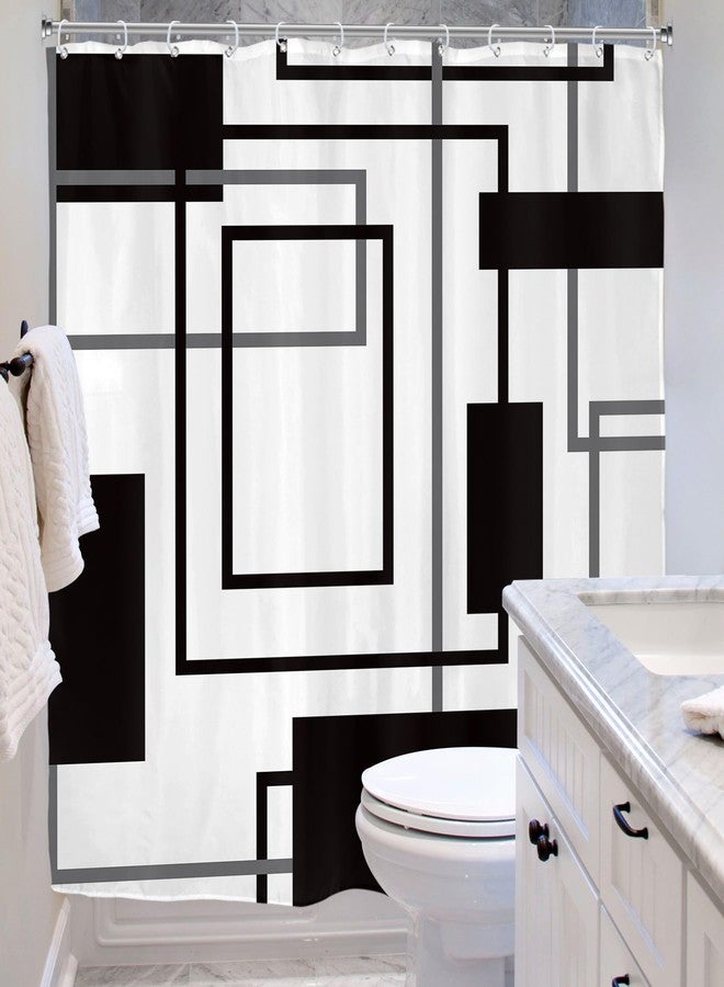 Riyidecor Black and White Geometric Shower Curtain Abstract Mens Masculine Grey Cool Modern Simple Minimalist Art Printed Fabric Polyester Waterproof 12 Pack Plastic Hooks 72Wx72H Bathroom Curtains - Image 4