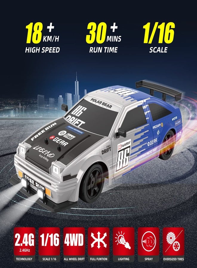 Sakeye RC Drift Car 2.4GHz 1:16 Scale 4WD High Speed Remote Control Cars Vehicle with LED Lights Two Batteries and Drifting Tires Racing Sport Toy Cars for Adults Boys Girls Kids, Multicolor - Image 2