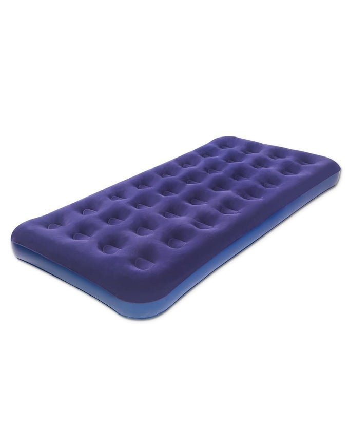 TWIN SIZE AIR MATTRESS FOR INFLATABLE PORTABLE BLUE BLOW UP MATTRESSES WITH FLOCKED TOP SINGLE FOLDABLE AIR BED FOR TENT CAMPING HOME TRAVEL BACKPACKING