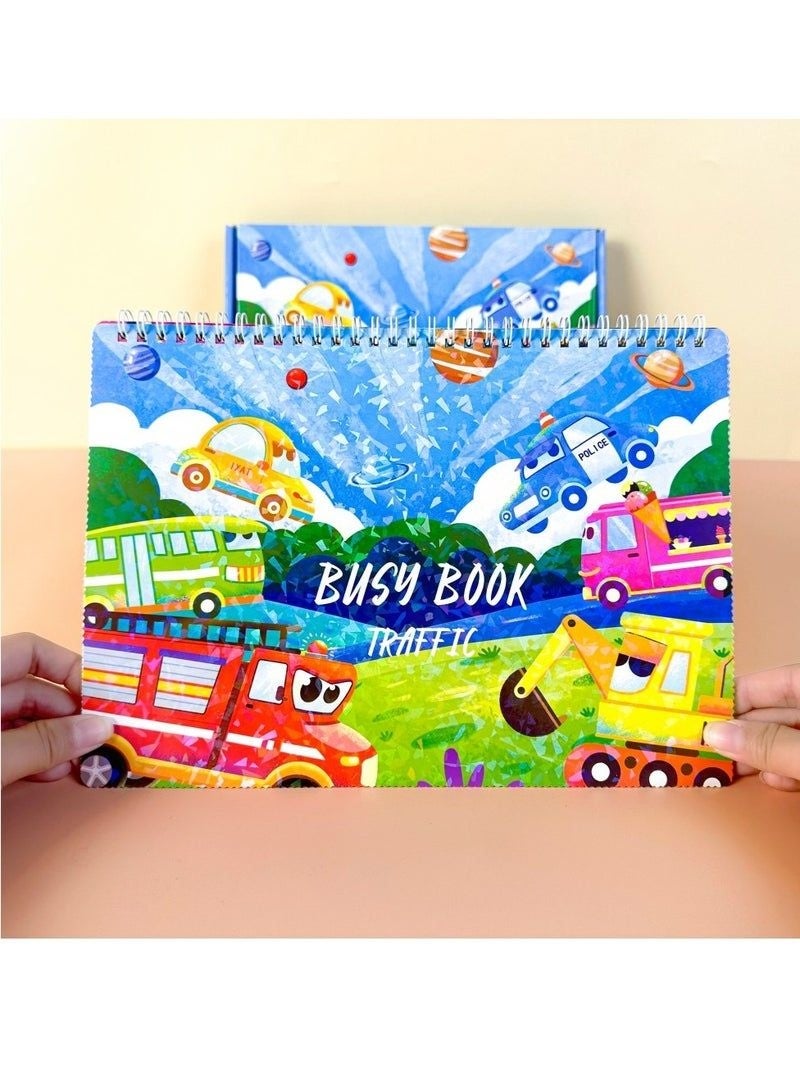 Prime Choice Traffic Theme Busy Book for Kids, Montessori Preschool Learning Activity Book with Reusable Stickers & 8 Color Markers, Transportation Educational Quiet Book for Toddlers Ages 3-6, Early Learning Travel Toy - Image 2