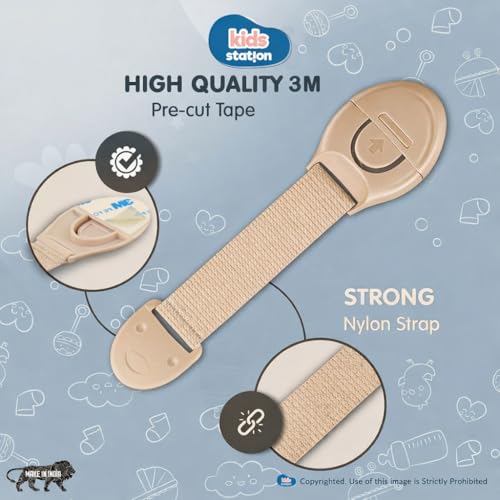 Kids Station Furniture Latch with 3M Adhesive - Strong and Adhesive Child/Toddler/Infants Safety Locks for Drawers, Cabinets, Fridge and Cupboard - Baby Proofing Product - Pack of 6 (Beige) - Image 5