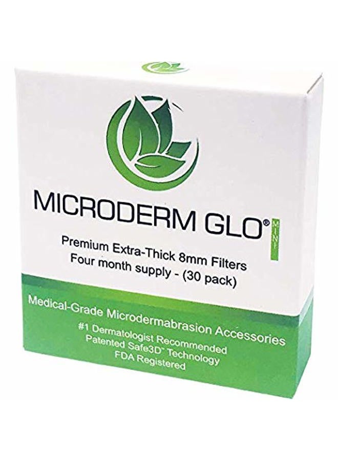 Microderm GLO فلاتر MINI Premium سميكة جداً بسمك 8 مم من Microderm GLO (عبوة 30) - ملحقات تقشير ميكروديرمابراشن بدرجة طبية مع تقنية Safe3D الحاصلة على براءة اختراع، معتمدة من FDA، آمنة لجميع أنواع البشرة. - Image 3