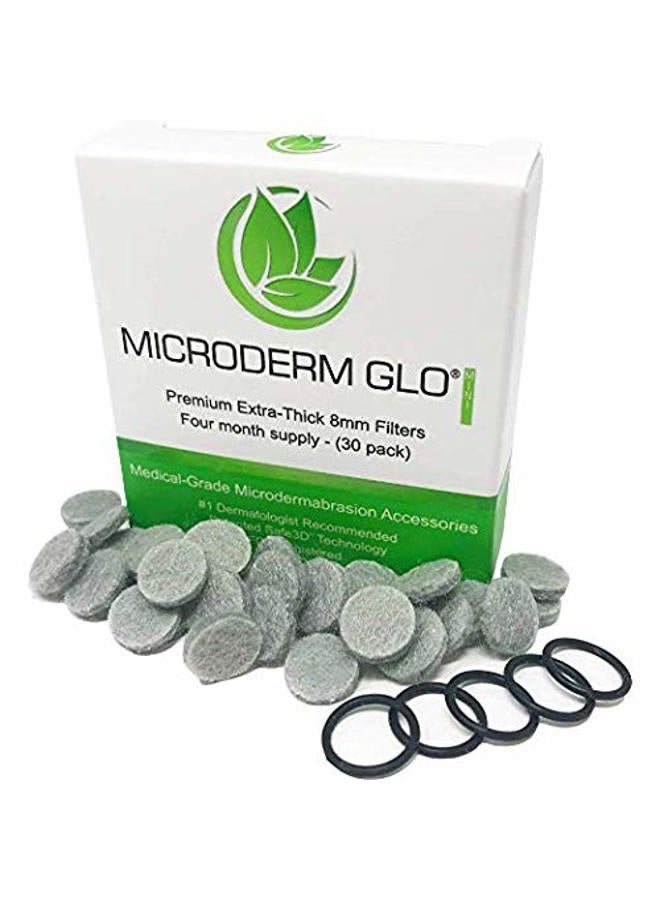 Microderm GLO فلاتر MINI Premium سميكة جداً بسمك 8 مم من Microderm GLO (عبوة 30) - ملحقات تقشير ميكروديرمابراشن بدرجة طبية مع تقنية Safe3D الحاصلة على براءة اختراع، معتمدة من FDA، آمنة لجميع أنواع البشرة. - Image 1