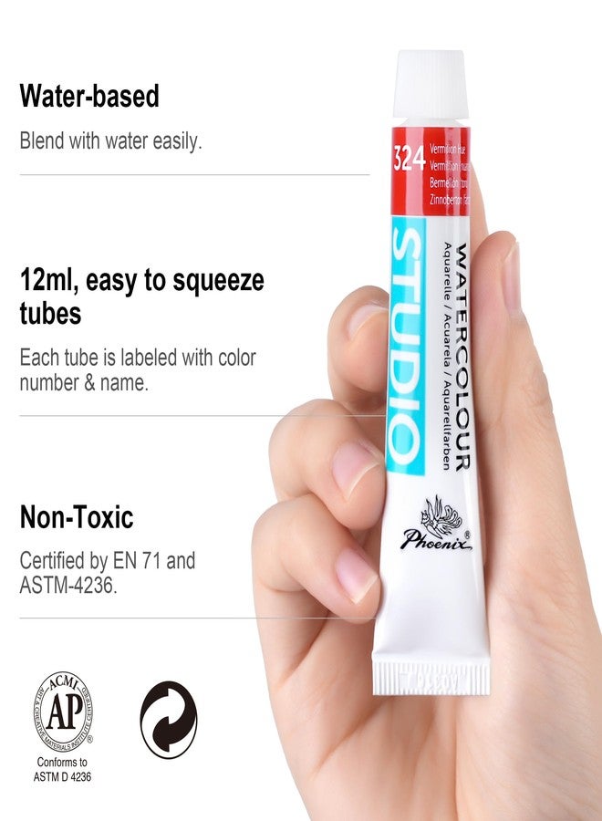 PHOENIX Watercolor Paint Tubes Set - 12x12ml / 0.4 Fl Oz Non-toxic Water Color Paint Adult Set, Watercolors Painting Supplies Art Paints for Beginners - Image 3
