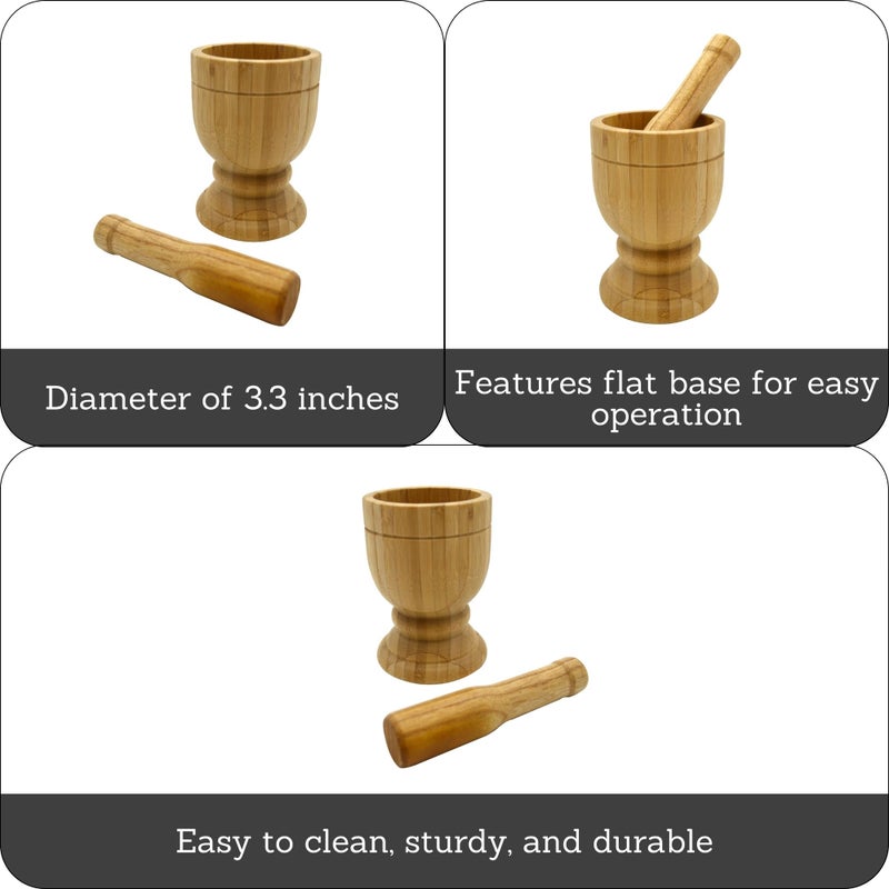 IMUSA USA Bamboo Mortar and Pestle, Small, Natural - Image 2