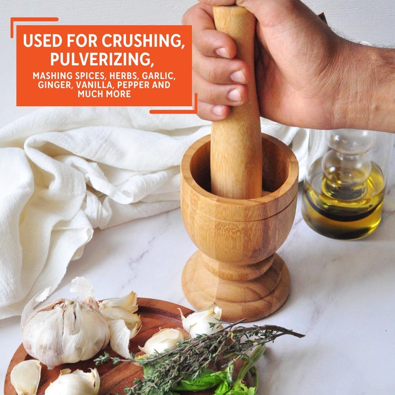 IMUSA USA Bamboo Mortar and Pestle, Small, Natural - Image 5