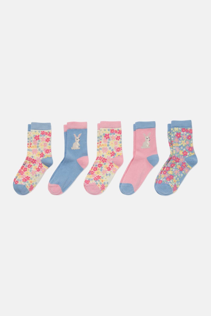 Tchibo Toddlers Girl 5 Pairs Crew Socks, Multicolor - Image 2