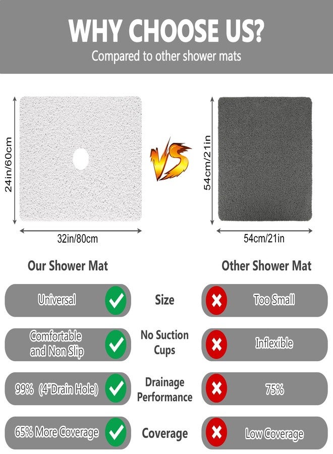 Mofonky Shower Mat Non Slip: 32 x 24 Inch Extra Large Loofah Shower Mats for Inside Shower - Anti Slip Shower Stall Matt with Drain Hole in Middle - Image 3