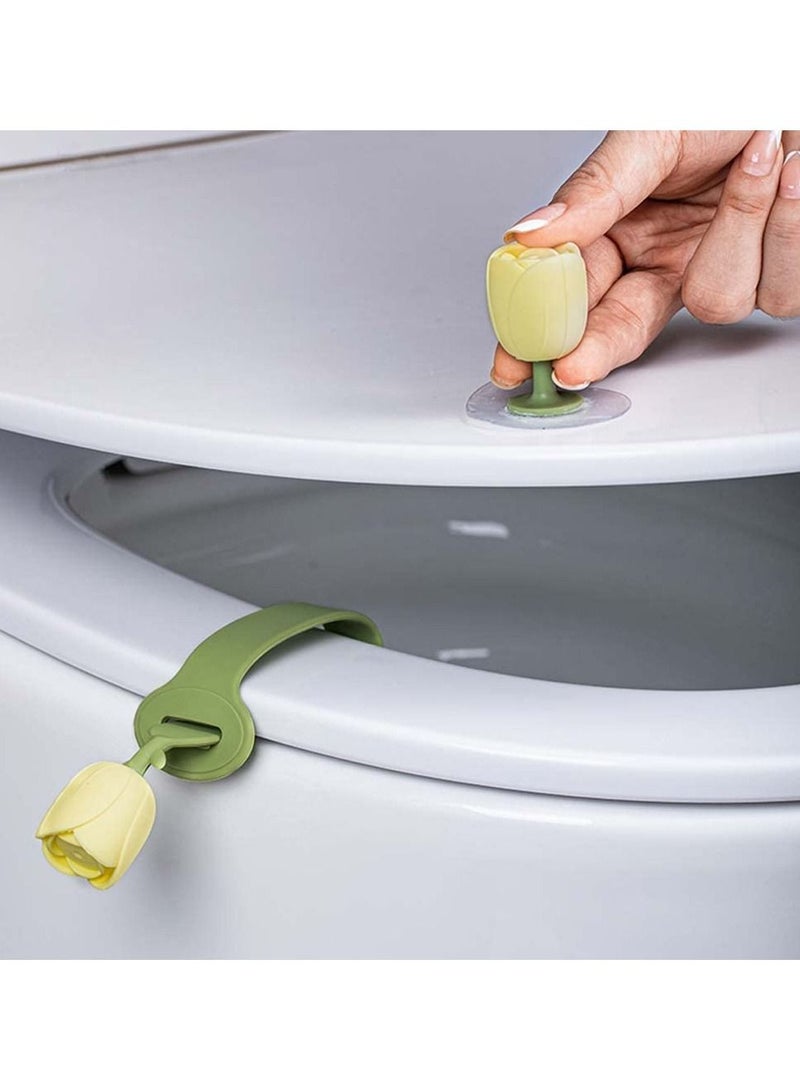Soft Silicone Toilet Seat Lifter, Lavatory Cover Bathroom Handle, 2 Sets for Toilets, Yellow - Image 2