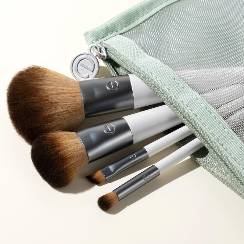 EcoTools On-The-Go Makeup Brush Kit, Travel-Friendly Brush Set, Mini-Size Makeup Tools for Powders, Blush, Bronzer, & Eyeshadows, Eco-Friendly, Synthetic Bristles, Cruelty-Free & Vegan, 5 Piece Set - Image 3