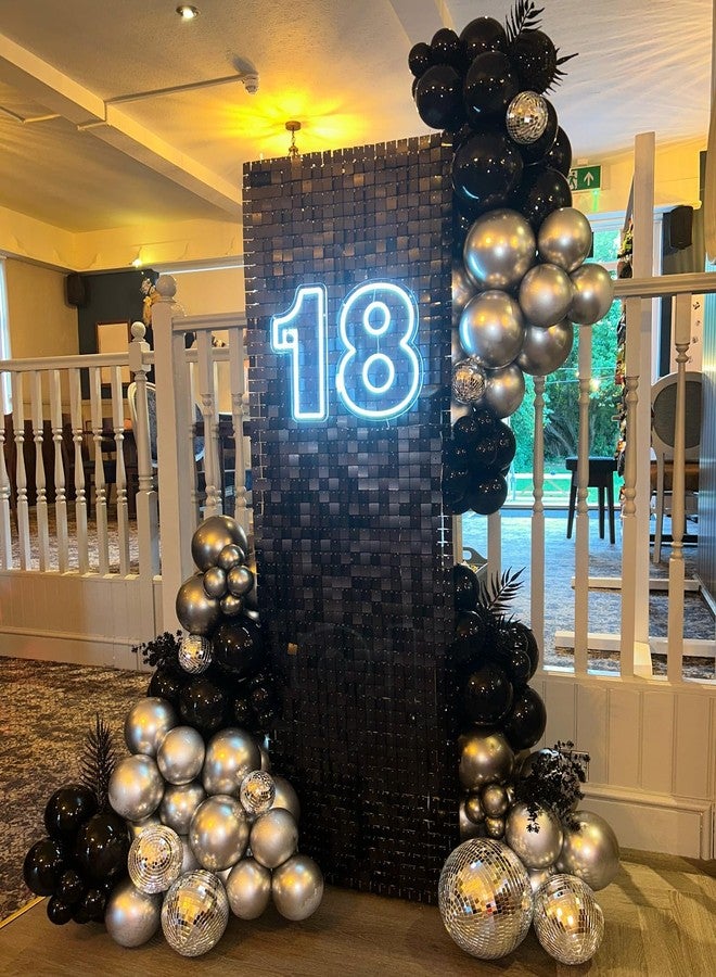 Kate Shimmer Wall Backdrop Black Square Sequin Wall Panel Backdrop Decor for Wedding, Anniversary, Birthday, Party, 12 Panels - Image 2
