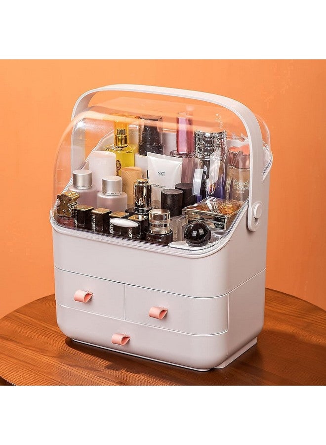 PUSHKH Cosmetic Organizer Waterproof & Dustproof Cosmetics Storage Box Fully Open Lid Makeup Organizer Display Box for Bathroom Countertop Dresser Multi-function Organizer, White - Image 4