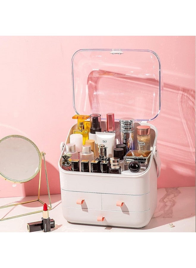 PUSHKH Cosmetic Organizer Waterproof & Dustproof Cosmetics Storage Box Fully Open Lid Makeup Organizer Display Box for Bathroom Countertop Dresser Multi-function Organizer, White - Image 3