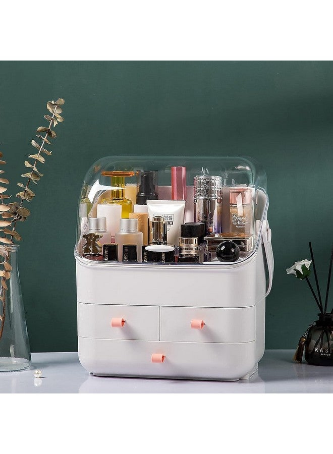 PUSHKH Cosmetic Organizer Waterproof & Dustproof Cosmetics Storage Box Fully Open Lid Makeup Organizer Display Box for Bathroom Countertop Dresser Multi-function Organizer, White - Image 5