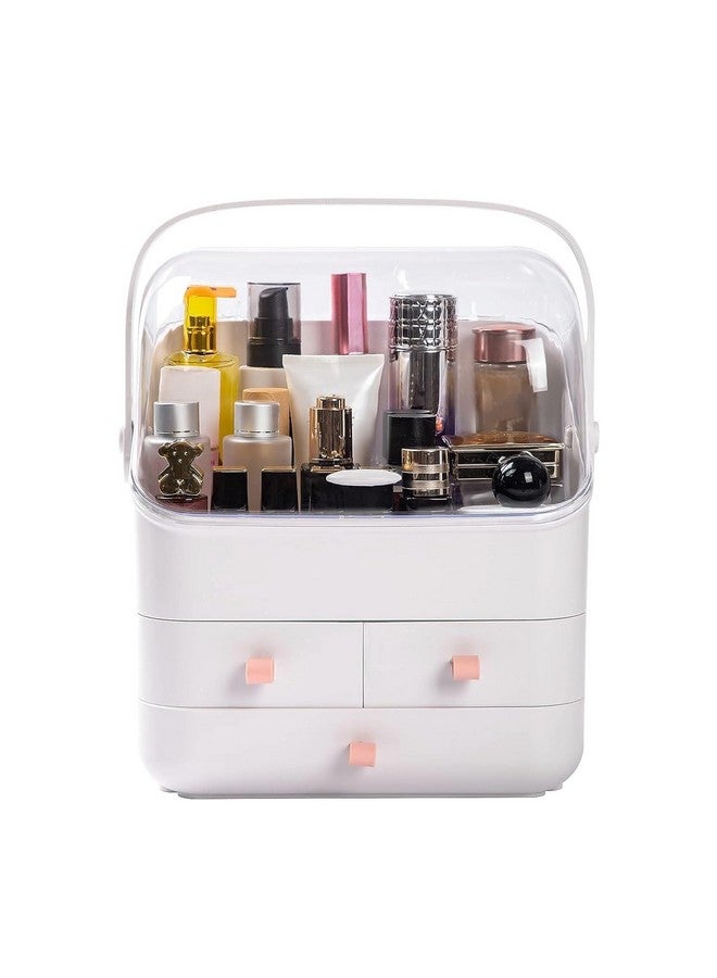 PUSHKH Cosmetic Organizer Waterproof & Dustproof Cosmetics Storage Box Fully Open Lid Makeup Organizer Display Box for Bathroom Countertop Dresser Multi-function Organizer, White - Image 1